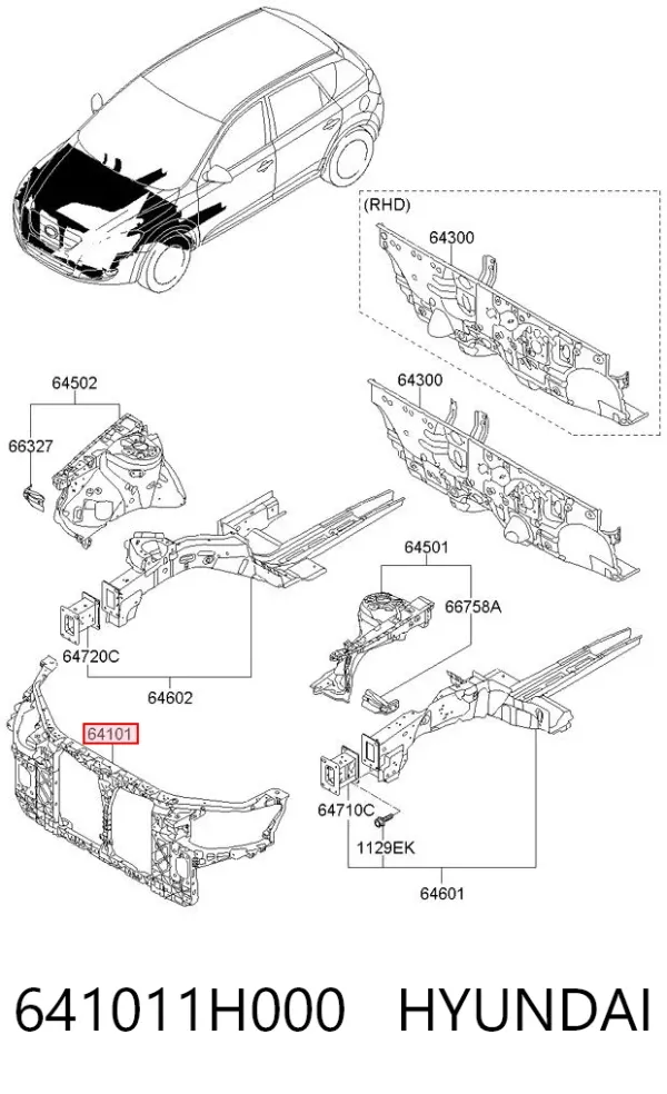 Soporte de radiador 641011H000 Hyundai/Kia