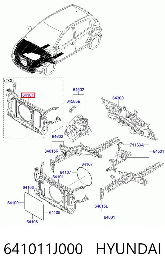 Soporte de radiador 641011J000 Hyundai/Kia