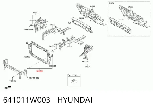 Soporte de radiador 641011W003 Hyundai/Kia