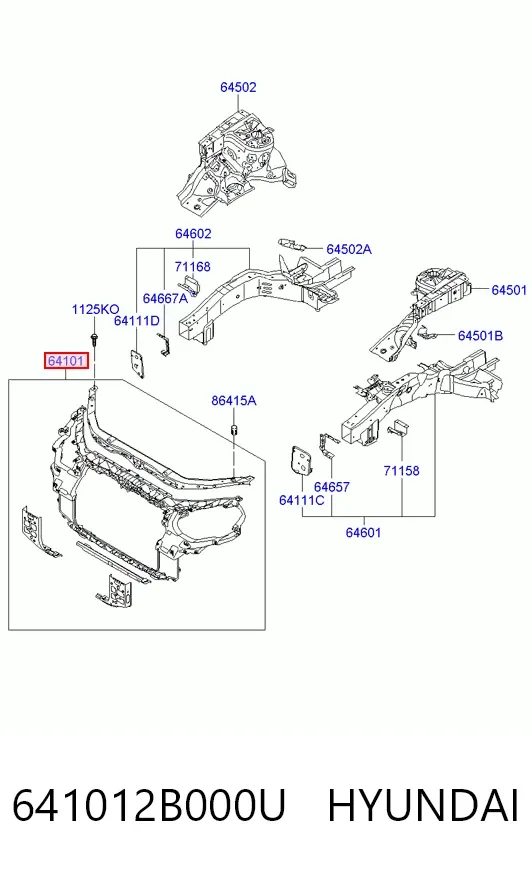 Soporte de radiador 641012B000U Hyundai/Kia