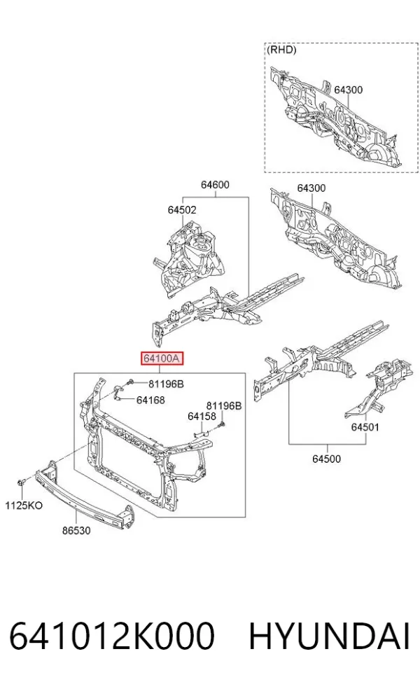 Soporte de radiador 641012K000 Hyundai/Kia