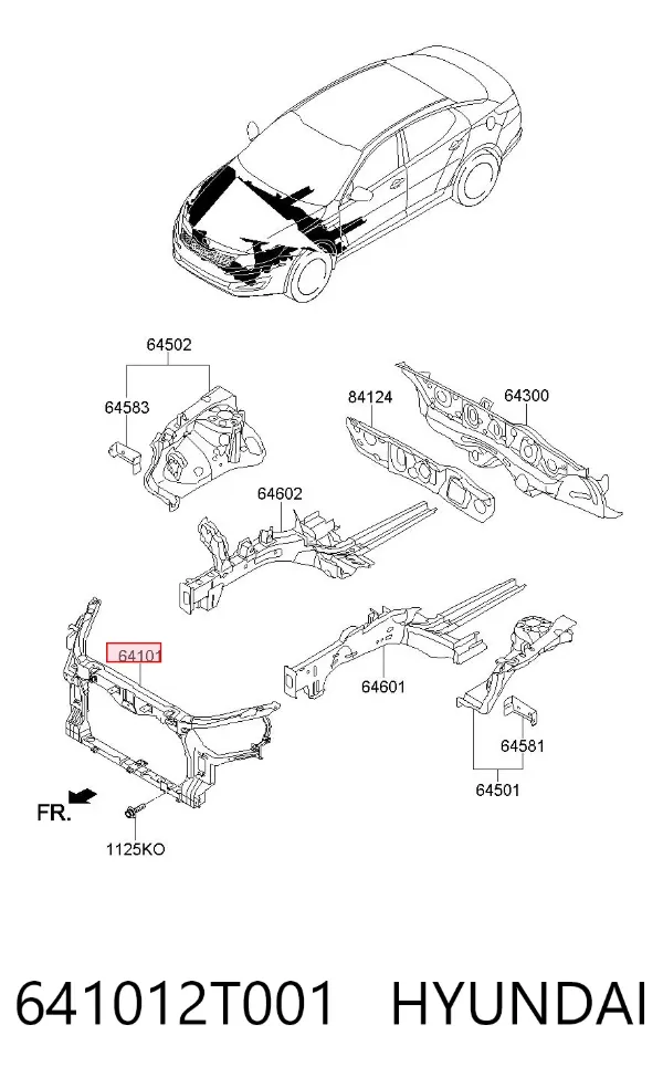 Soporte de radiador 641012T001 Hyundai/Kia