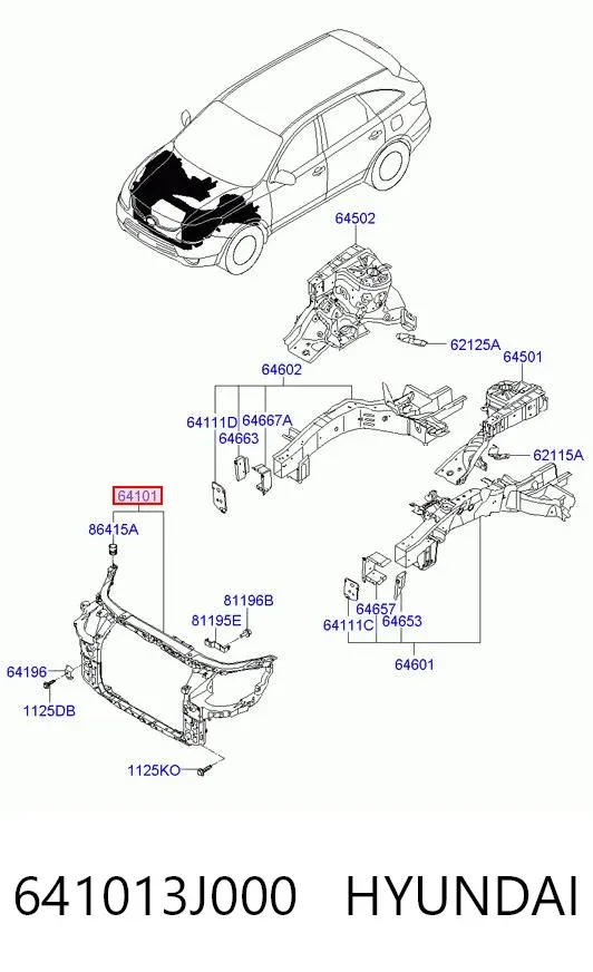 Soporte de radiador 641013J000 Hyundai/Kia