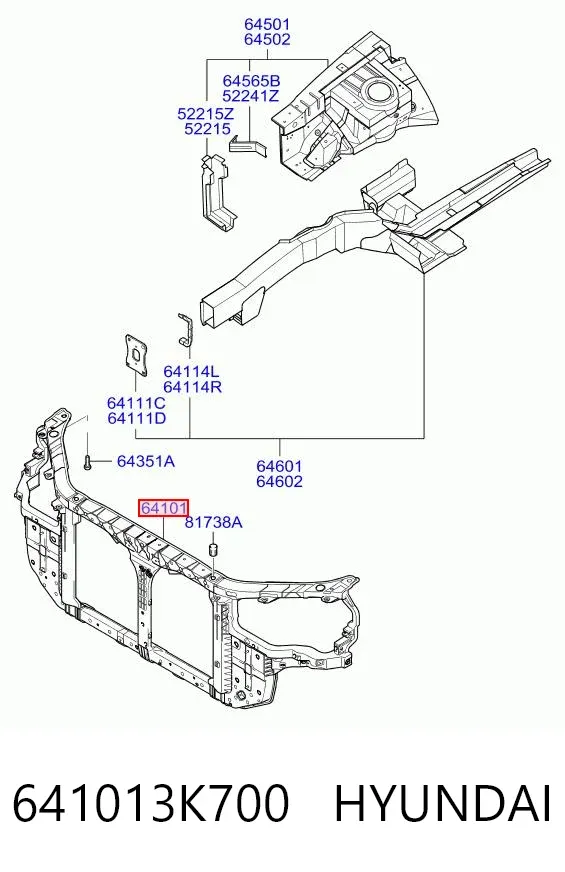 Soporte de radiador 641013K700 Hyundai/Kia