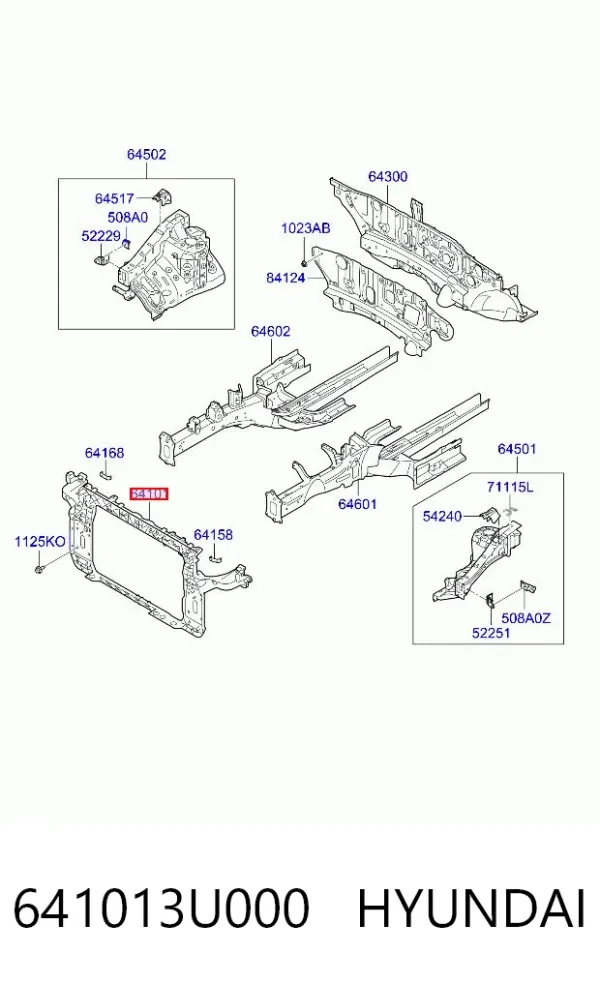 Soporte de radiador 641013U000 Hyundai/Kia
