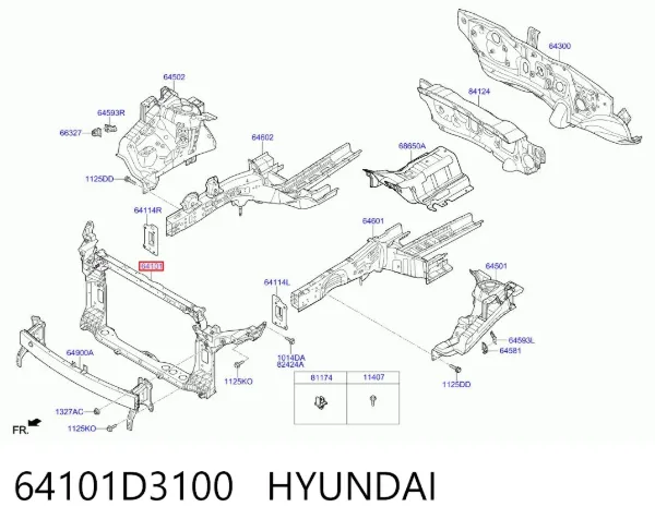 Soporte de radiador 64101D3100 Hyundai/Kia