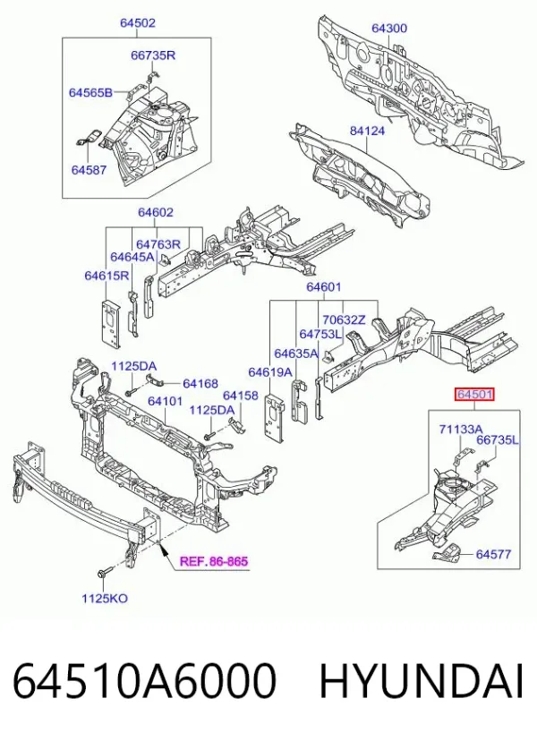 Arco de guardabarros delantero izquierdo 64510A6000 Hyundai/Kia