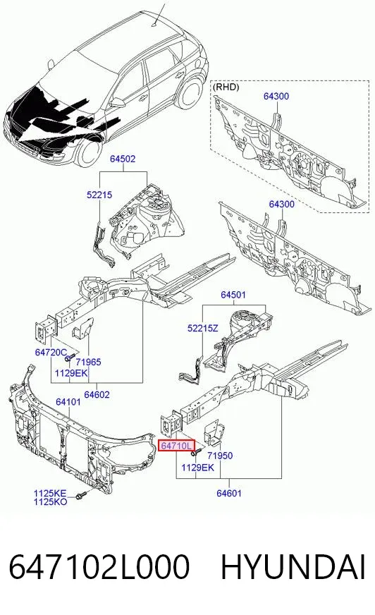 Soporte del refuerzo del parachoques delantero 647102L000 Hyundai/Kia