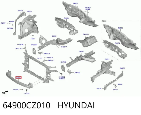 Refuerzo parachoque delantero 64900CZ010 Hyundai/Kia