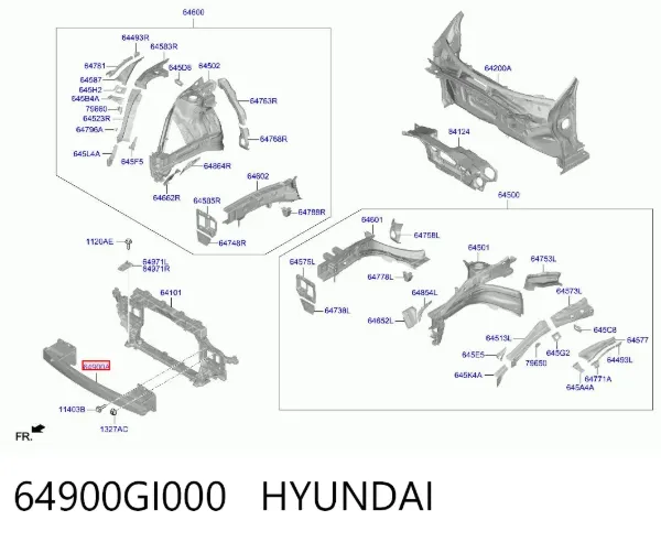 Refuerzo parachoque delantero 64900GI000 Hyundai/Kia