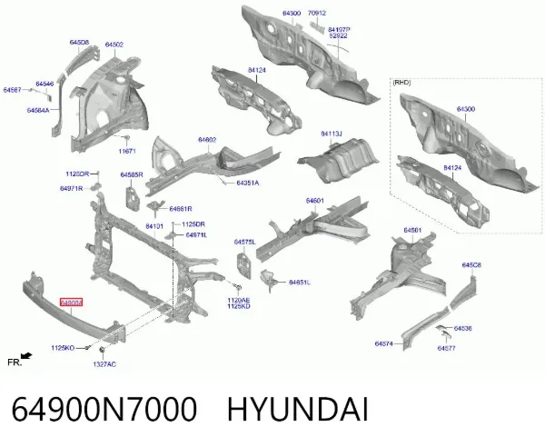 Refuerzo parachoque delantero 64900N7000 Hyundai/Kia