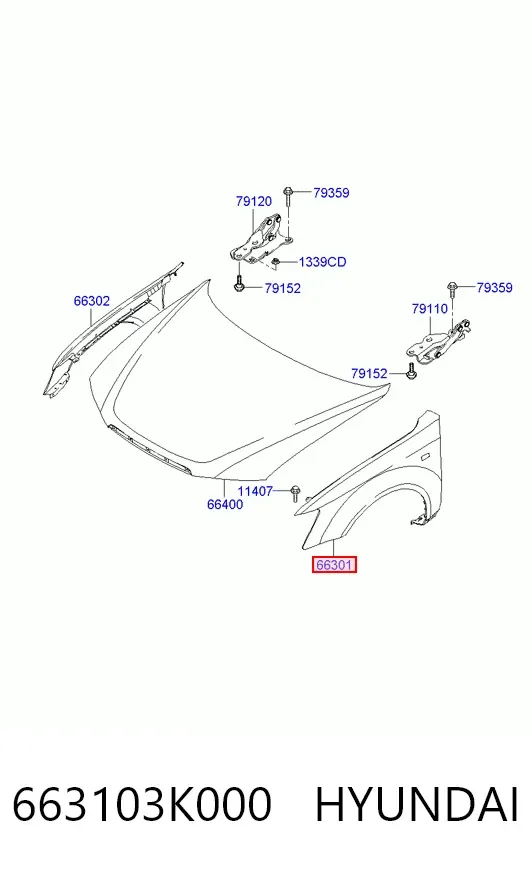 Aleta delantera izquierda 663103K000 Hyundai/Kia