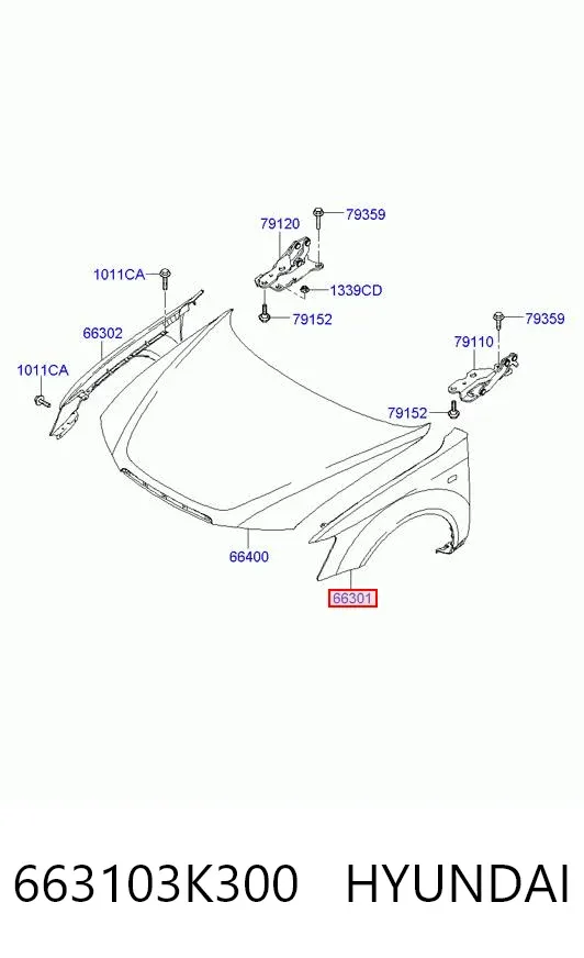 Aleta delantera izquierda 663103K300 Hyundai/Kia