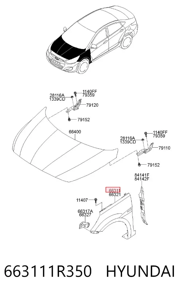 Aleta delantera izquierda 663111R350 Hyundai/Kia