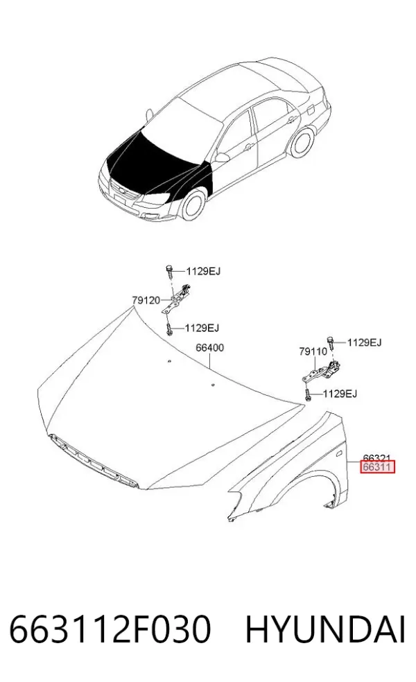 Aleta delantera izquierda 663112F030 Hyundai/Kia