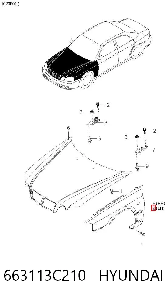 Aleta delantera izquierda 663113C210 Hyundai/Kia