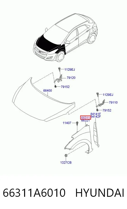 Aleta delantera izquierda 66311A6010 Hyundai/Kia