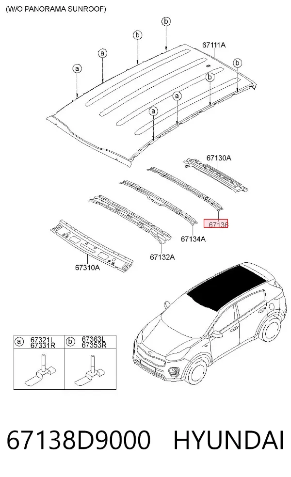Refuerzo de techo 67138D9000 Hyundai/Kia