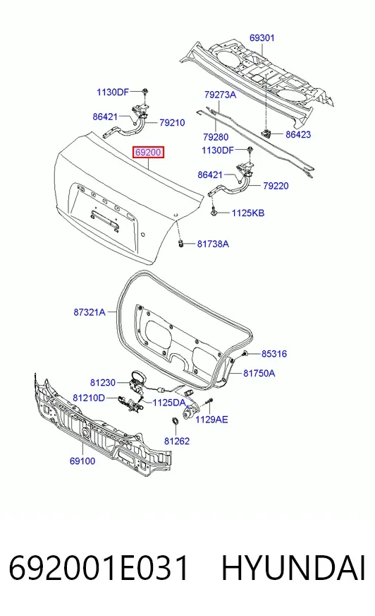 Tapa maletero 692001E031 Hyundai/Kia