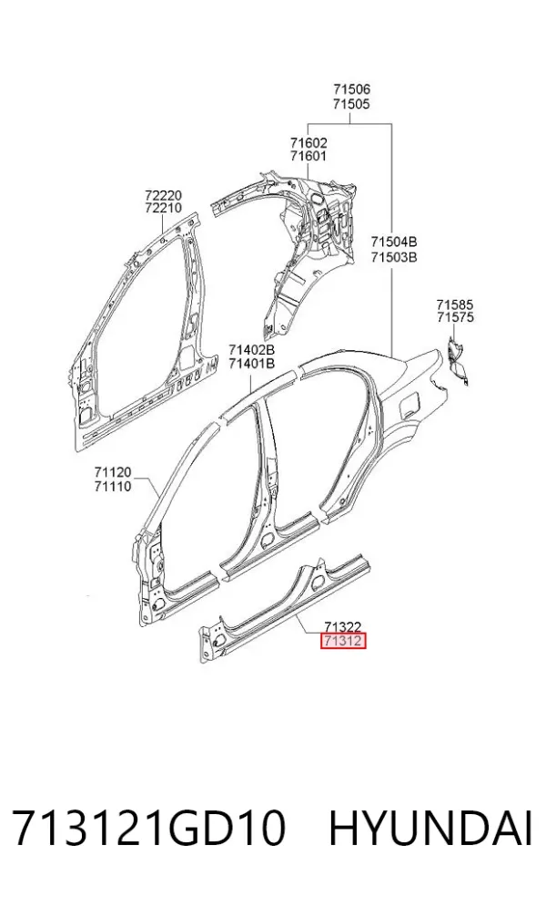 Umbral exterior izquierdo 713121GD10 Hyundai/Kia