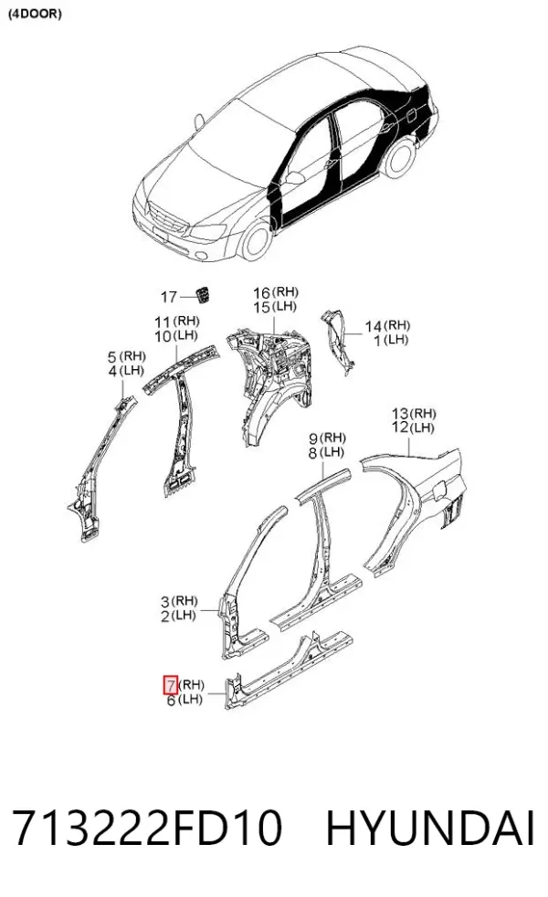 Umbral de puerta, derecha 713222FD10 Hyundai/Kia
