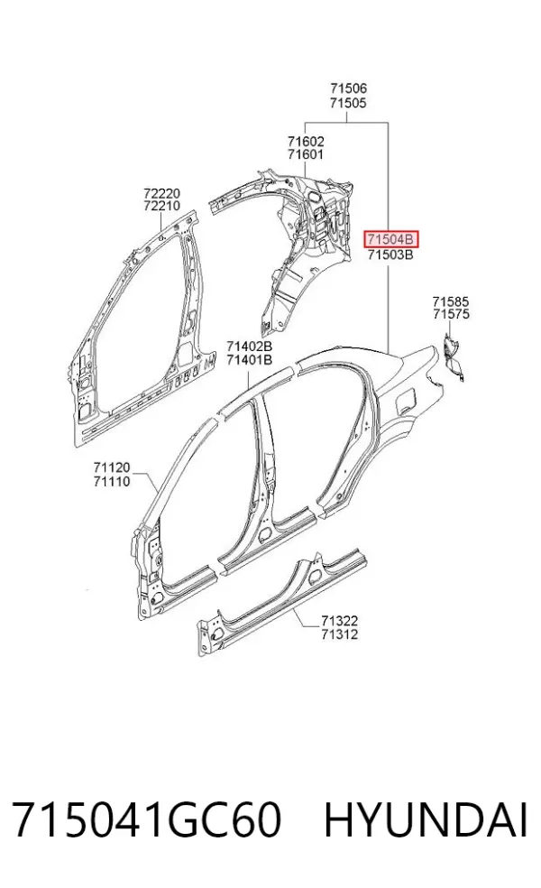Aleta trasera derecha 715041GC60 Hyundai/Kia