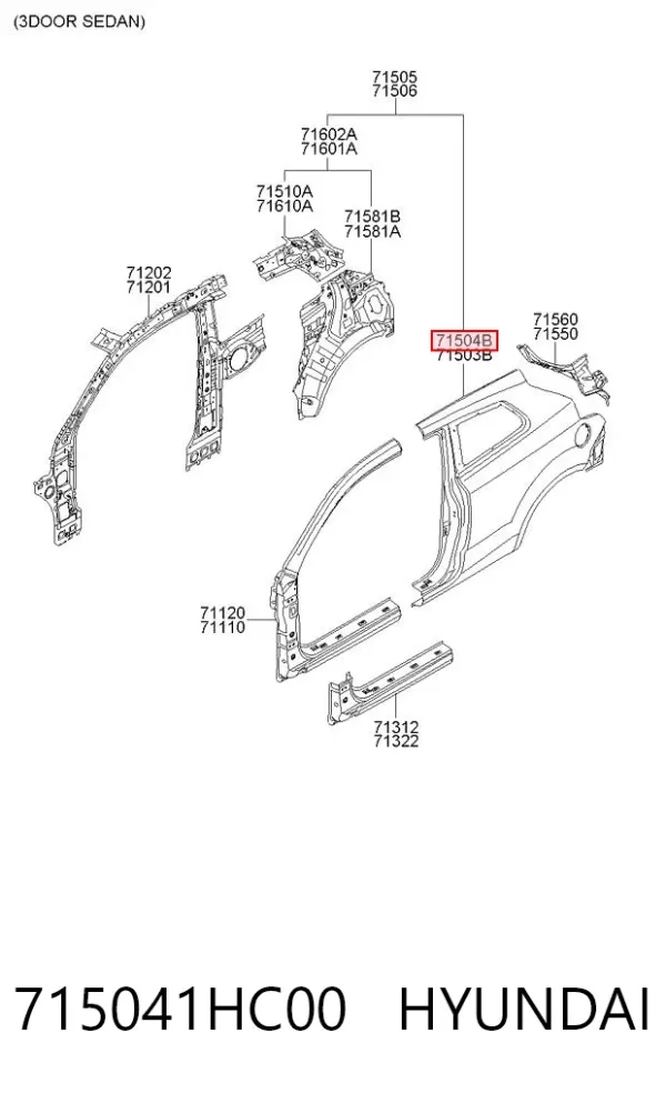 Aleta trasera derecha 715041HC00 Hyundai/Kia