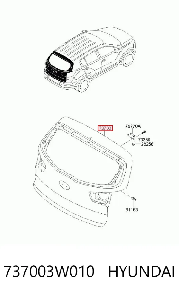 Puerta trasera 737003W010 Hyundai/Kia