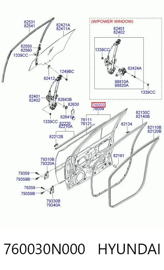 Puerta delantera izquierda 760030N000 Hyundai/Kia