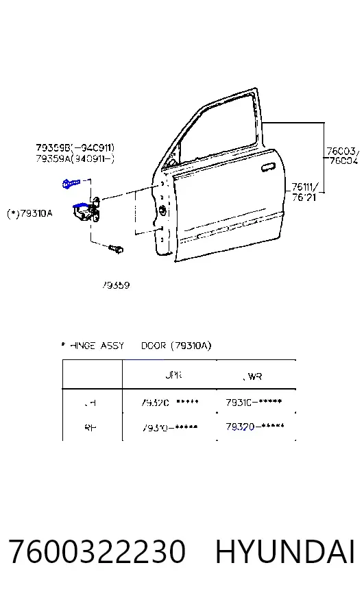 Puerta delantera izquierda 7600322230 Hyundai/Kia