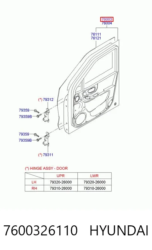 Puerta delantera izquierda 7600326110 Hyundai/Kia