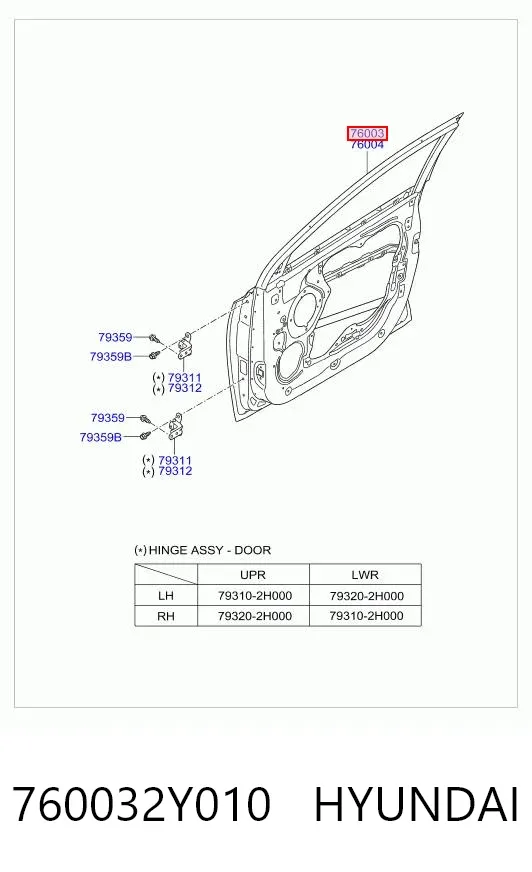 Puerta delantera izquierda 760032Y010 Hyundai/Kia