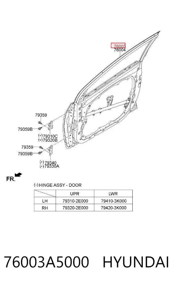 Puerta delantera izquierda 76003A5000 Hyundai/Kia