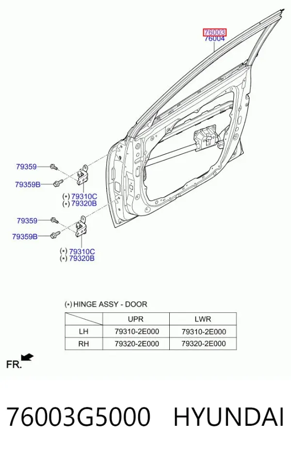 Puerta delantera izquierda 76003G5000 Hyundai/Kia