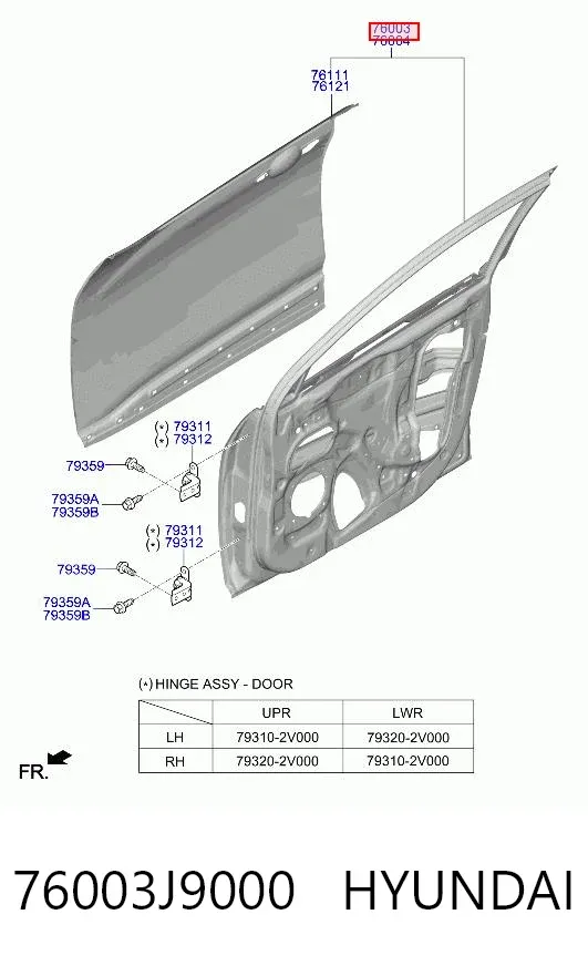 Puerta delantera izquierda 76003J9000 Hyundai/Kia