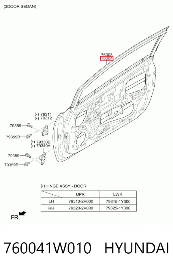 Puerta delantera derecha 760041W010 Hyundai/Kia