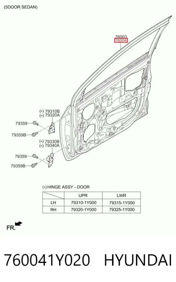 Puerta delantera derecha 760041Y020 Hyundai/Kia