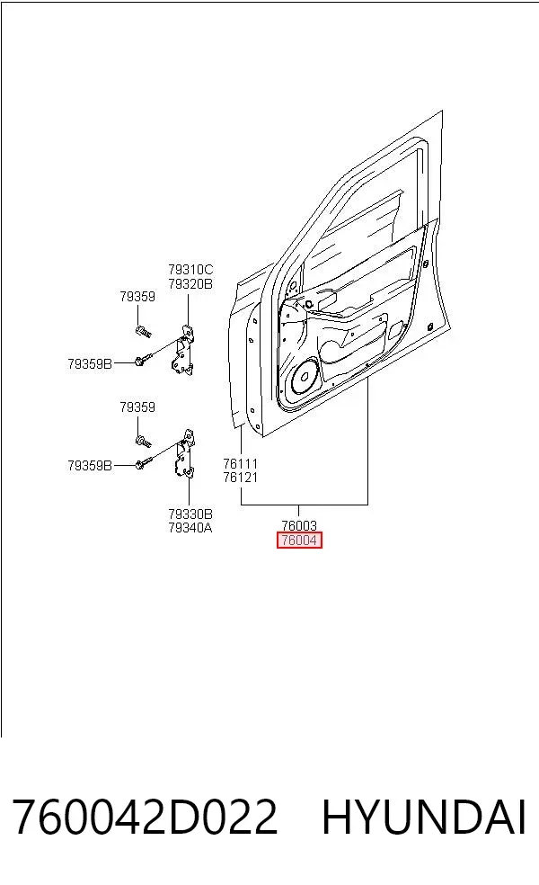 Puerta delantera derecha 760042D022 Hyundai/Kia