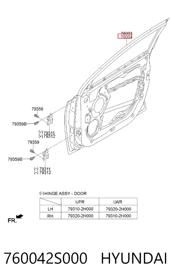 Puerta delantera derecha 760042S000 Hyundai/Kia