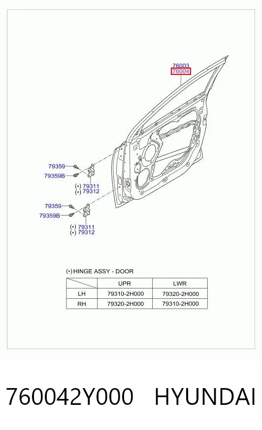 Puerta delantera derecha 760042Y000 Hyundai/Kia