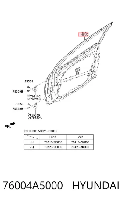 Puerta delantera derecha HYUNDAI 76004A5000
