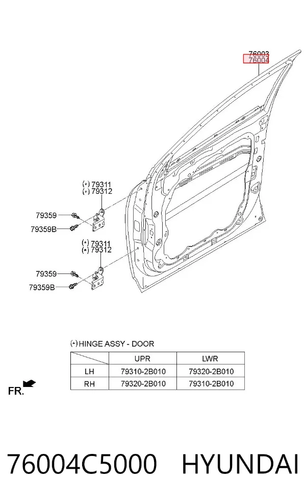 Puerta delantera derecha 76004C5000 Hyundai/Kia