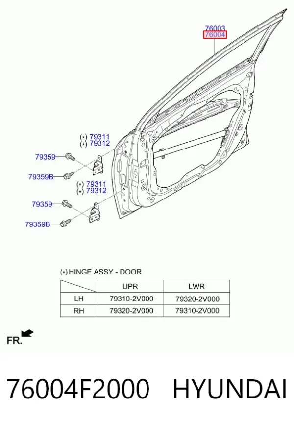 Puerta delantera derecha 76004F2000 Hyundai/Kia