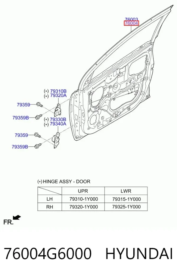 Puerta delantera derecha 76004G6000 Hyundai/Kia