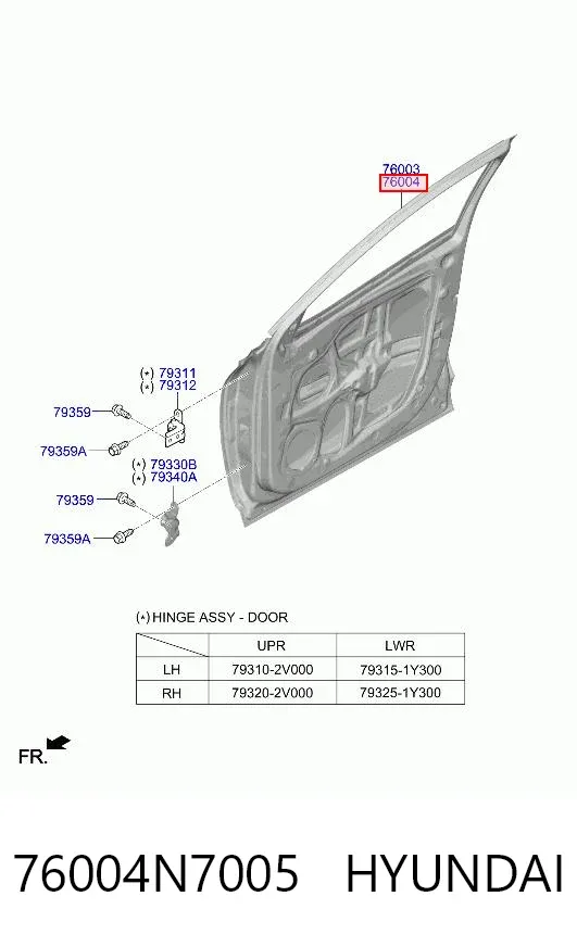 Puerta delantera derecha 76004N7005 Hyundai/Kia