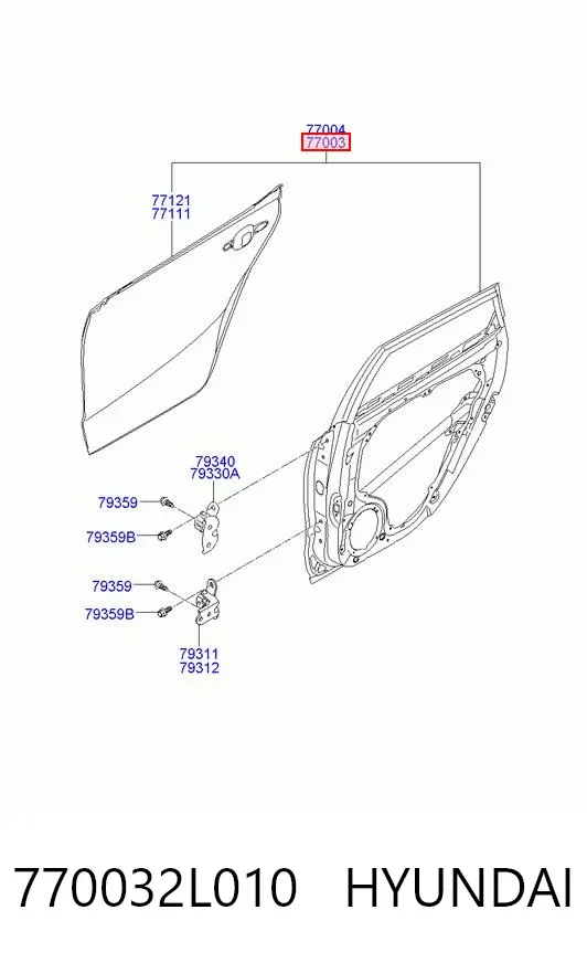 Puerta trasera izquierda 770032L010 Hyundai/Kia