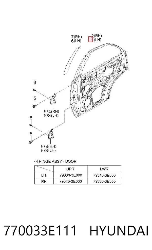 Puerta trasera izquierda 770033E111 Hyundai/Kia