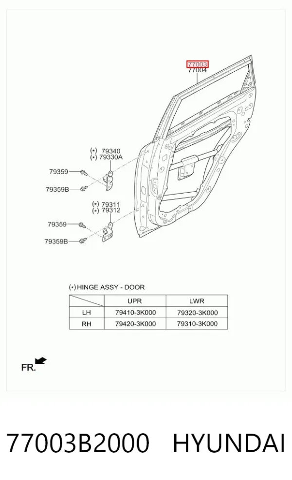 Puerta trasera izquierda 77003B2000 Hyundai/Kia