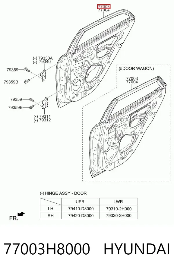 Puerta trasera izquierda 77003H8000 Hyundai/Kia