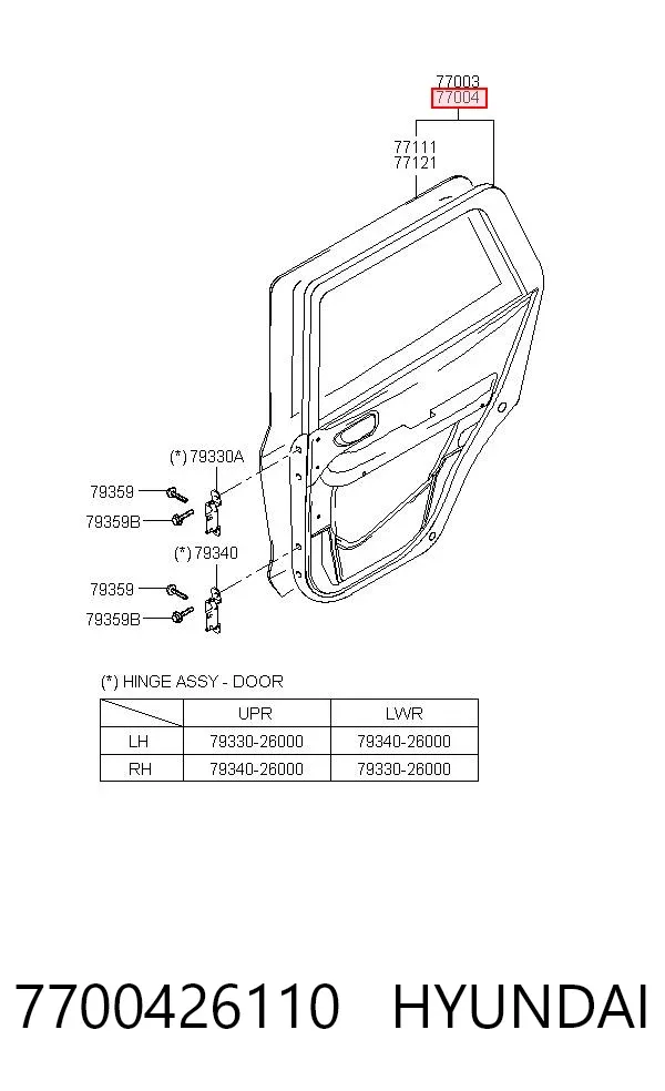 Puerta trasera derecha 7700426110 Hyundai/Kia